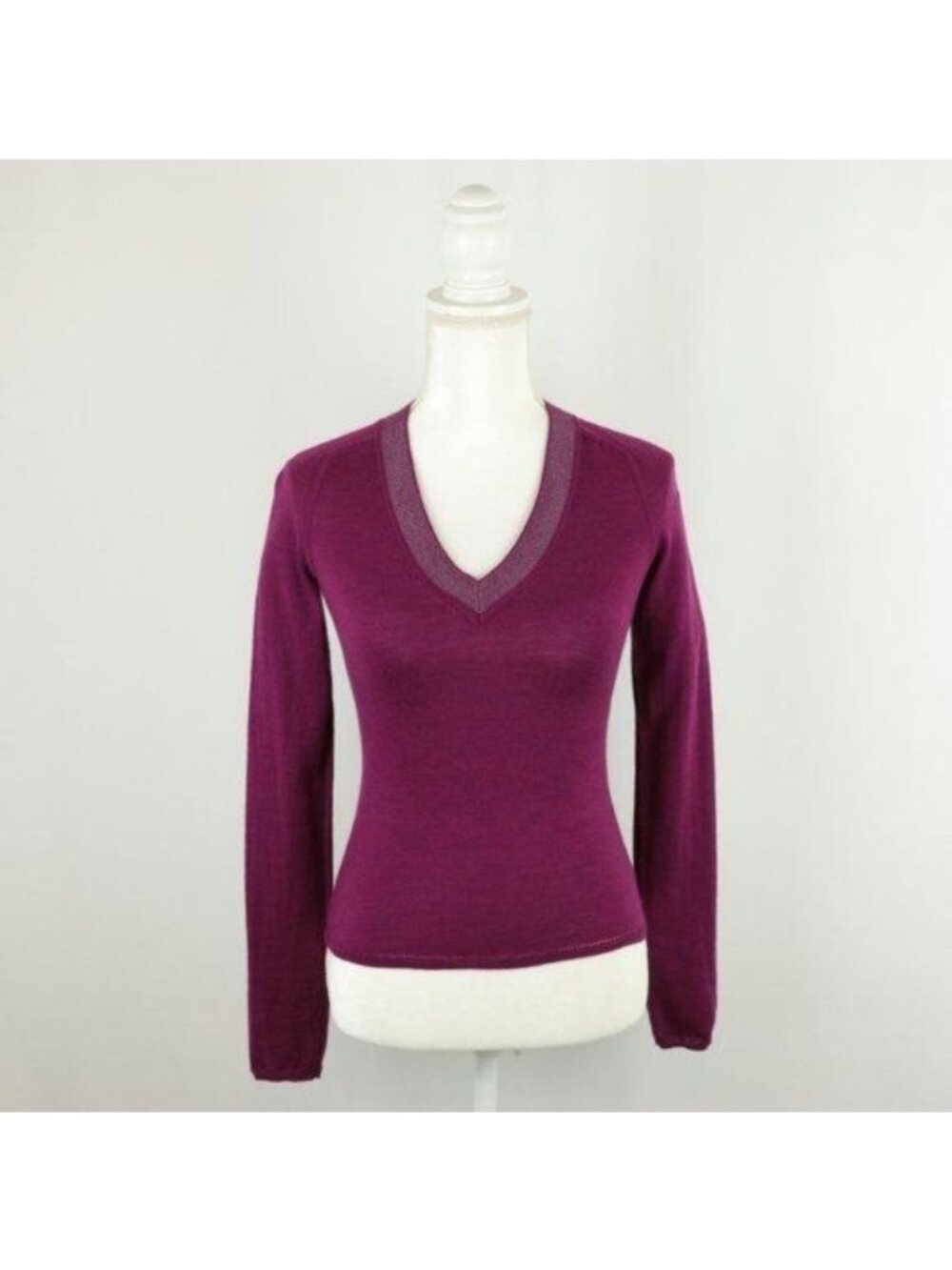 Rag & Bone Women's Extra Small Purple Gray Merino Wool V-Neck Tight Knit Sweater